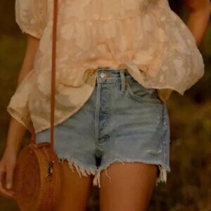 Agolde Reese Distressed Denim Jean Shorts Cut Off Fray Hem Thrashed‎ Organic 28
